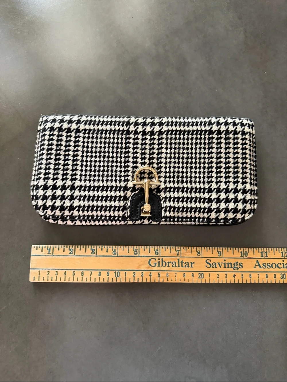 Talbots Black & White Houndstooth Continental Clutch Wool Blend
